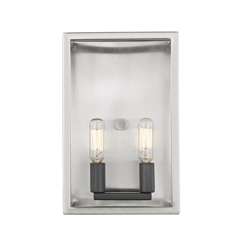 Quadra 2 Light Wall Sconce in Brushed Nickel + Black Finish