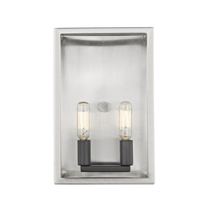 Quadra 2 Light Wall Sconce in Brushed Nickel + Black Finish