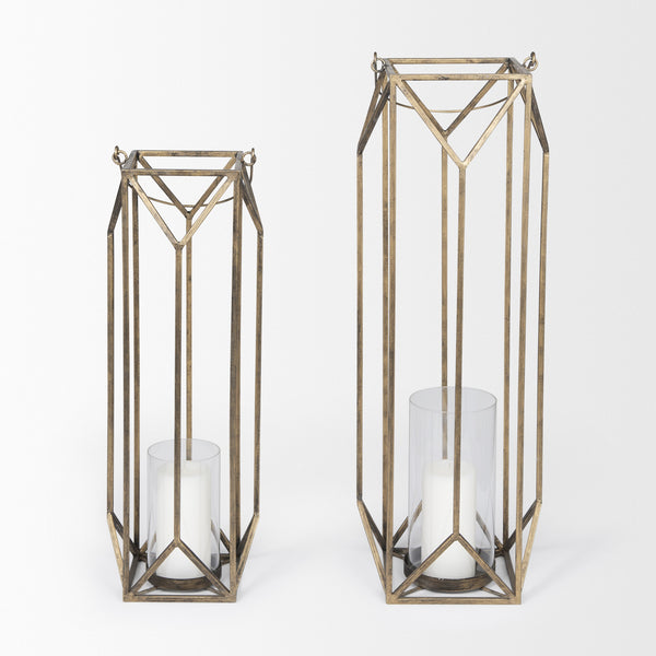 Ivy Small Gold Metal Geometric Cage Candle Holder Lantern