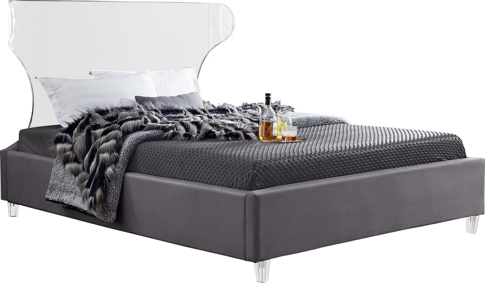 Levi Full Bed In Grey Velvet