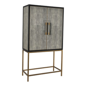 Mako Bar Cabinet in Grey with Brass Accents