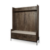 Glenn V 56L x 17W Dark Brown Wood w/ Cream Fabric Seat, 3 Drawers Hall Tree