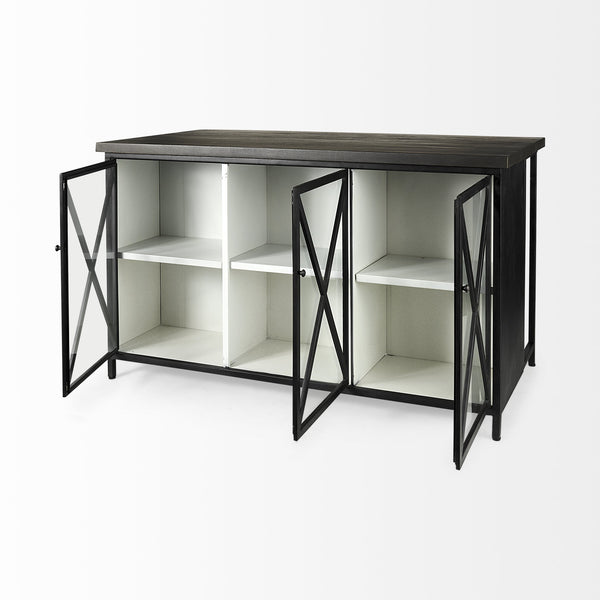 Dimitra 62.0L x 32.0W x 36.0H Dark Iron W/Glass Doors Kitchen Island