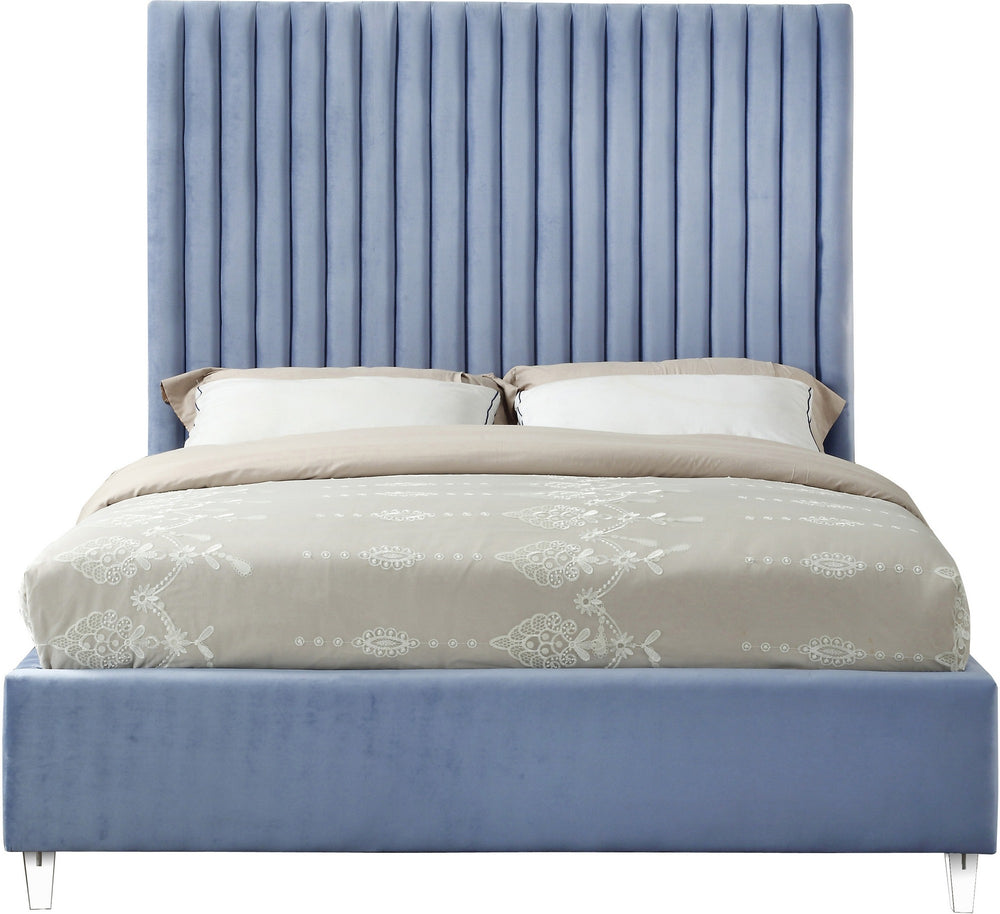 Fredrick Full Bed In Sky Blue Velvet