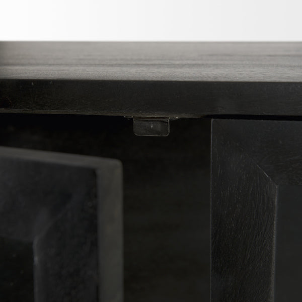 Arelius 36L x 18W x 63H Black-Brown Wood W/ Black Metal Base Display Cabinet