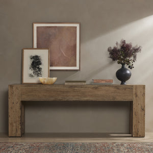 Abaso Console Table In Rustic Wormwood Oak