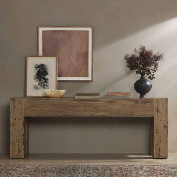 Abaso Console Table In Rustic Wormwood Oak