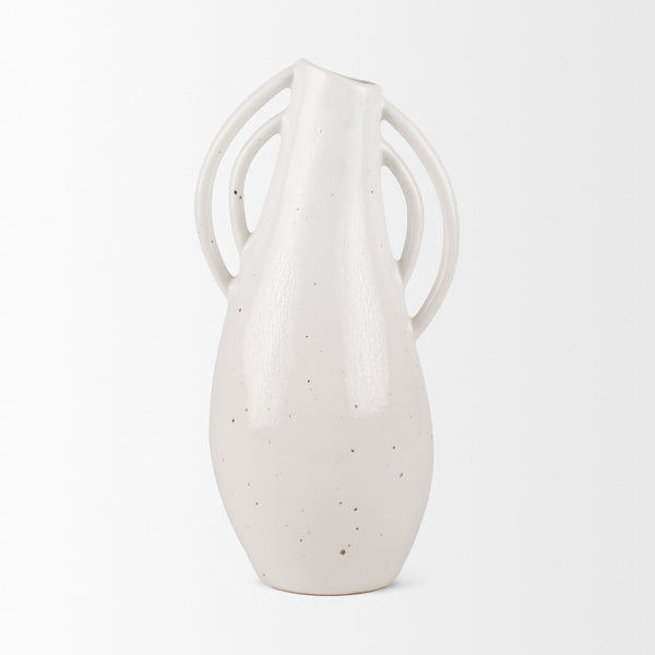 Urvi Tall Off White Speckled Asymmetrical Ceramic Vase