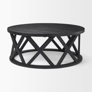 Forsey  28.0L x 45.3W x 18.0H Black Solid Wood Round Coffee Table