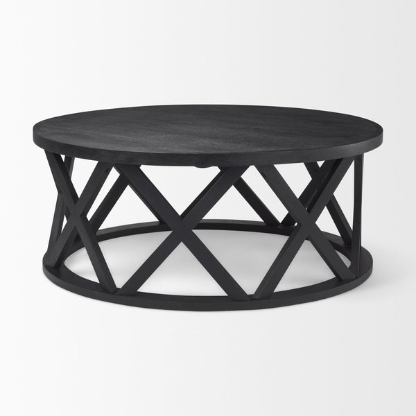 Forsey  28.0L x 45.3W x 18.0H Black Solid Wood Round Coffee Table