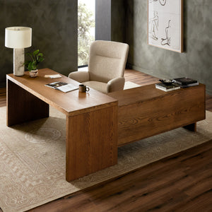 Posada L In Shaped Desk In Amber Oak Veneer