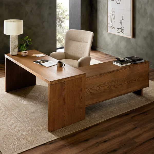 Posada L In Shaped Desk In Amber Oak Veneer