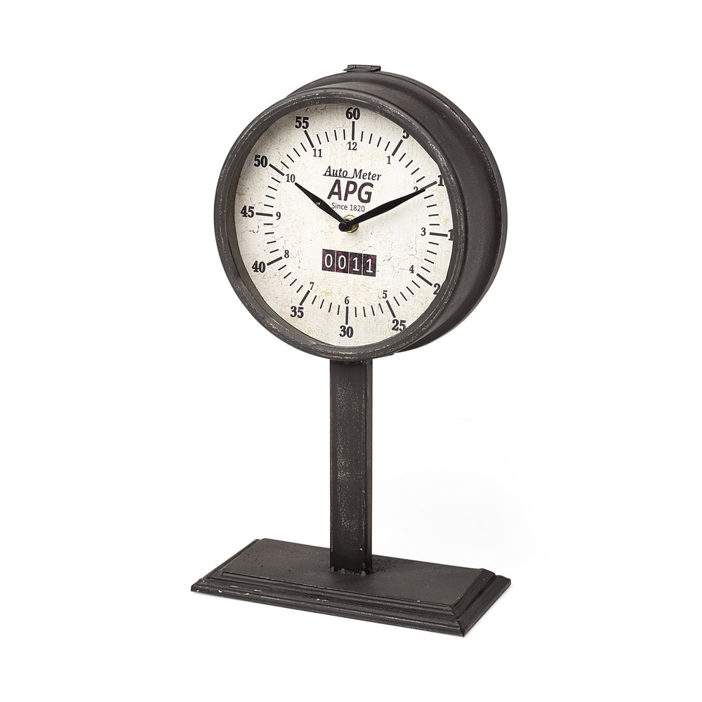 Attalack II Black Metal Round Face Table Clock