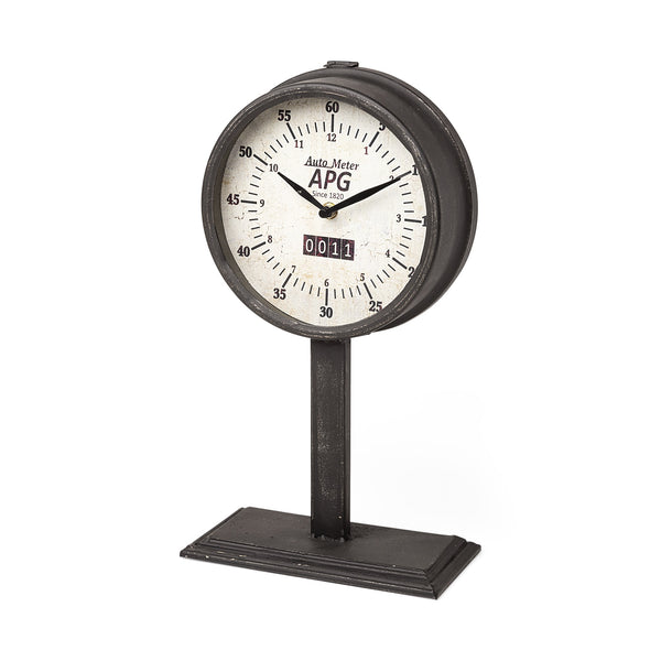 Attalack II Black Metal Round Face Table Clock