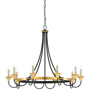 Hanlon Chandelier In Washed Black & Contemporary Gold Leaf