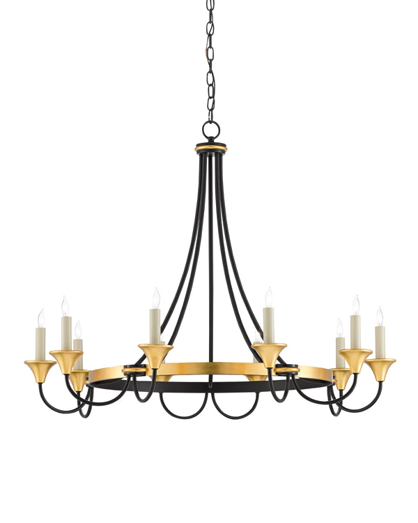Hanlon Chandelier In Washed Black & Contemporary Gold Leaf