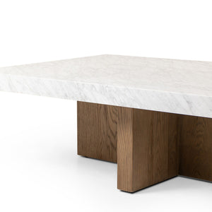Bellamy Rectangular Coffee Table In White Carrera Marble