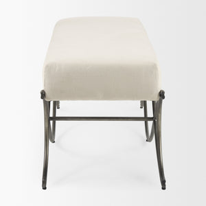 Ayla 55L x 17.6W x 18H Cream Fabric Seat W/ Antique Nickel Frame Bench