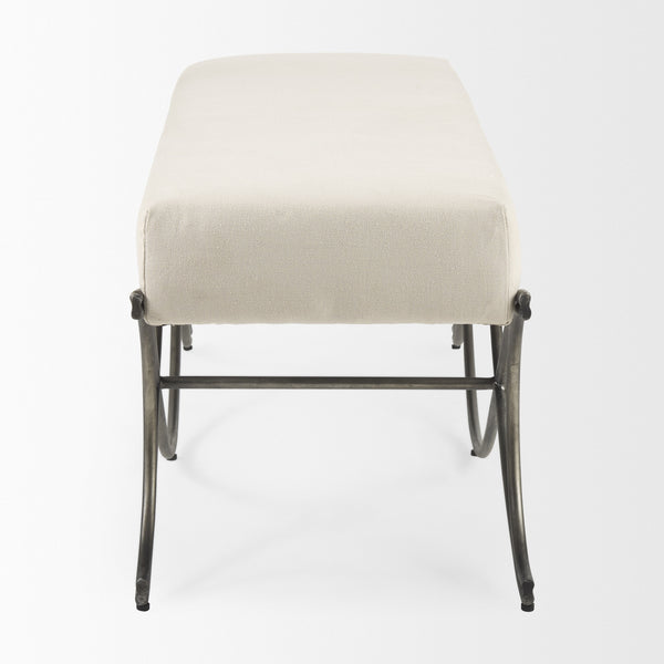 Ayla 55L x 17.6W x 18H Cream Fabric Seat W/ Antique Nickel Frame Bench
