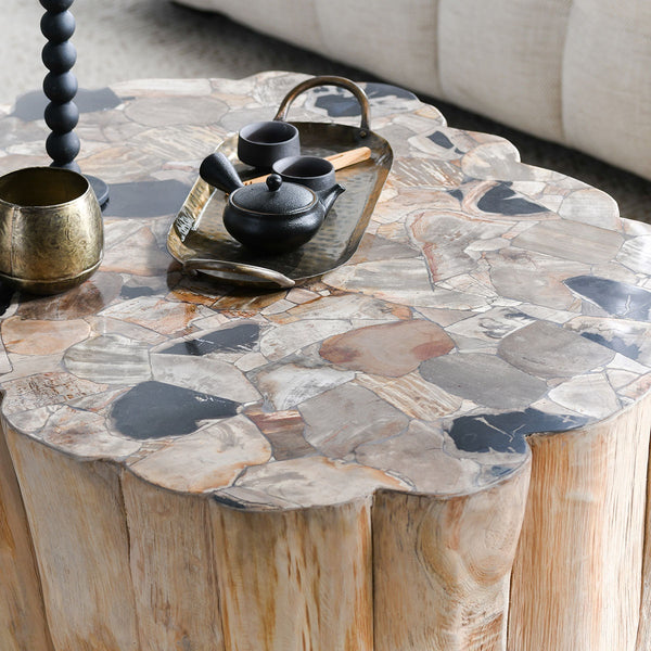 Norwest Solid Wood Coffee Table with Teak & Petrified Wood
