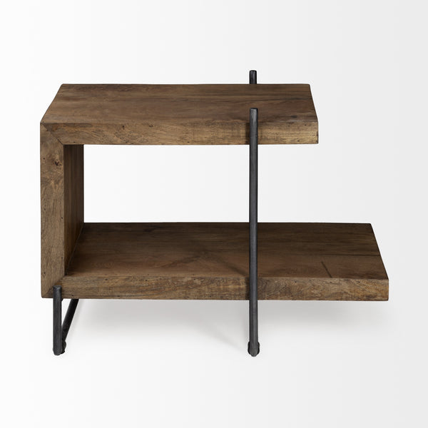 Maddox 30L x 18W x 22H Medium Brown Wood w/ Black Metal U-shaped End/Side Table