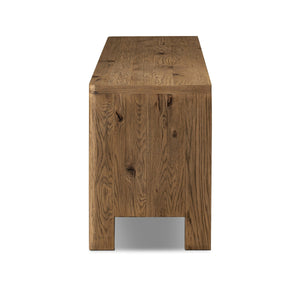 Noeline Media Console In Worn Oak And Worn Oak Veneer And Resawn Worn Oak