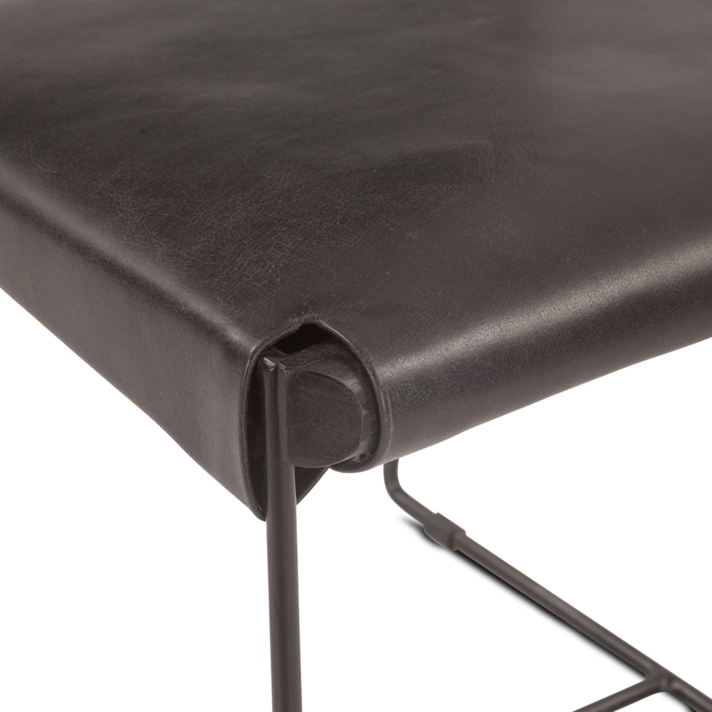 New York 17" Buffalo Leather and Iron Dining Chair, Black