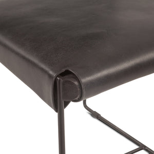 New York 17" Buffalo Leather and Iron Dining Chair, Black