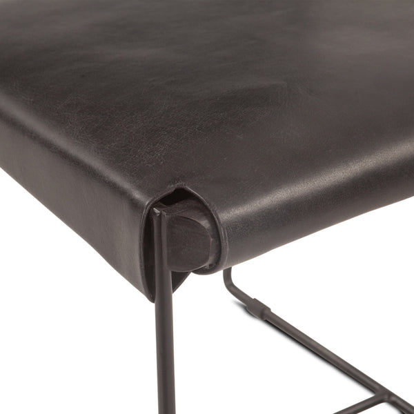 New York 17" Buffalo Leather and Iron Dining Chair, Black