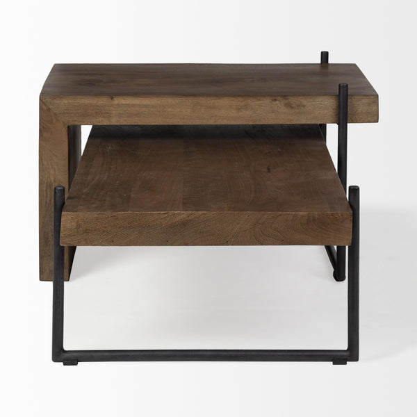 Maddox Set of 2 Brown Solid Wood Top Black Metal Base Nesting Coffee Tables