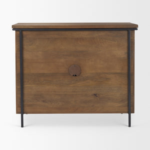 Maddox  40.0L x 18.5W x 32.75H Brown Solid Wood Black Metal 2 Door Accent Cabinet