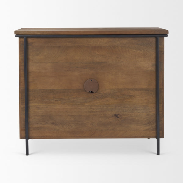 Maddox  40.0L x 18.5W x 32.75H Brown Solid Wood Black Metal 2 Door Accent Cabinet
