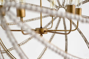 Ava White (34"D) Gold Metal and White Wood Beaded Six Bulb Chandelier