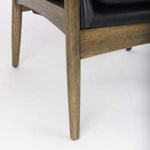 Westan Black Genuine Leather W/Medium Brown Wood Accent Chair