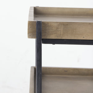 Trey III 20" x 26" Square Medium Brown Wooden Three-Tiered Black Iron Frame End/Side Table