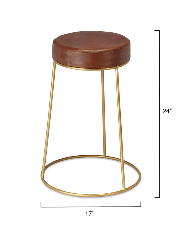  Henry Round Leather Counter Stool, Brown