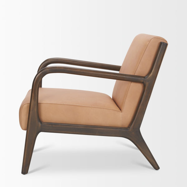 Cashel Accent Chair W/ Dark Brown Wood and Tan Genuine Leather
