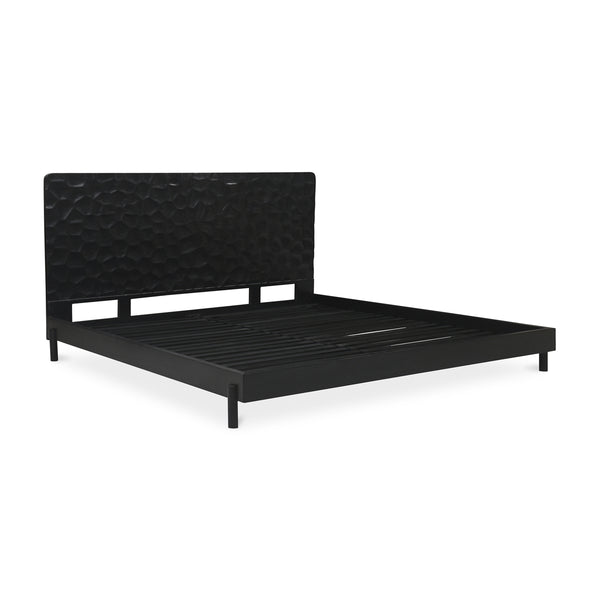 Misaki Queen Bed in Black with Carved Headboard