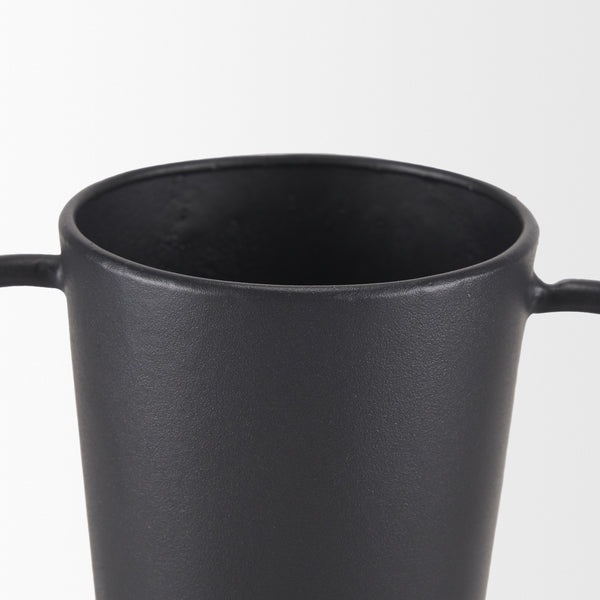 Tasya Large Matte Black w/ Handles Metal Vase