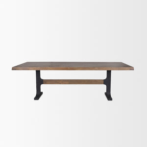 Araxi Rectangular Dark Brown Wood w/ Black Metal Base Dining Table