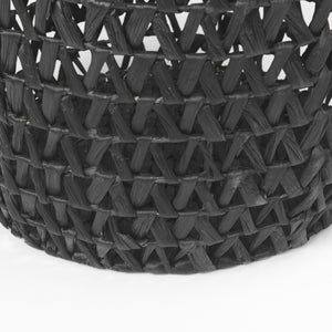 Lola 19.7L x 19.7W x 23.6 Set of 3 Black Water Hyacinth Zig Zag Weave Round Basket W/ Handles