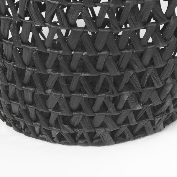 Lola 19.7L x 19.7W x 23.6 Set of 3 Black Water Hyacinth Zig Zag Weave Round Basket W/ Handles