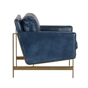 Chazzie Leather Club Chair in Ocean Blue and Truffle Brown