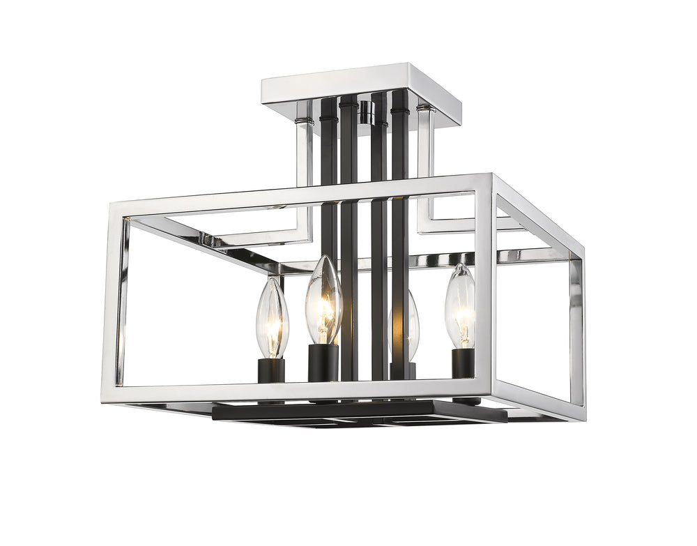 Quadra 4 Light Semi Flush Mount  in Chrome + Black Finish