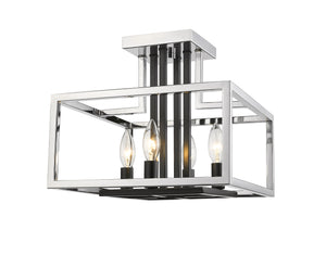 Quadra 4 Light Semi Flush Mount  in Chrome + Black Finish