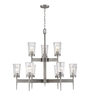 Flair 9 Light Chandelier in Antique Nickel Finish