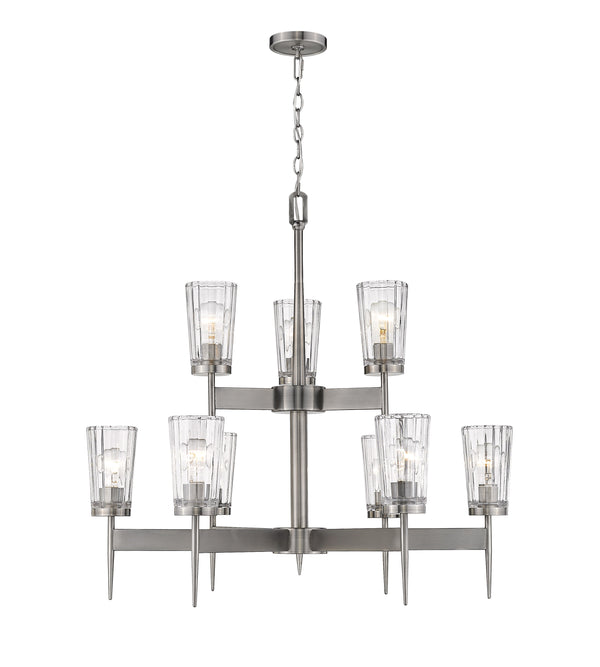 Flair 9 Light Chandelier in Antique Nickel Finish