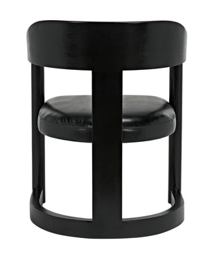 McCormick Teak Chair in Charcoal Black with Black Leather Upholstery
