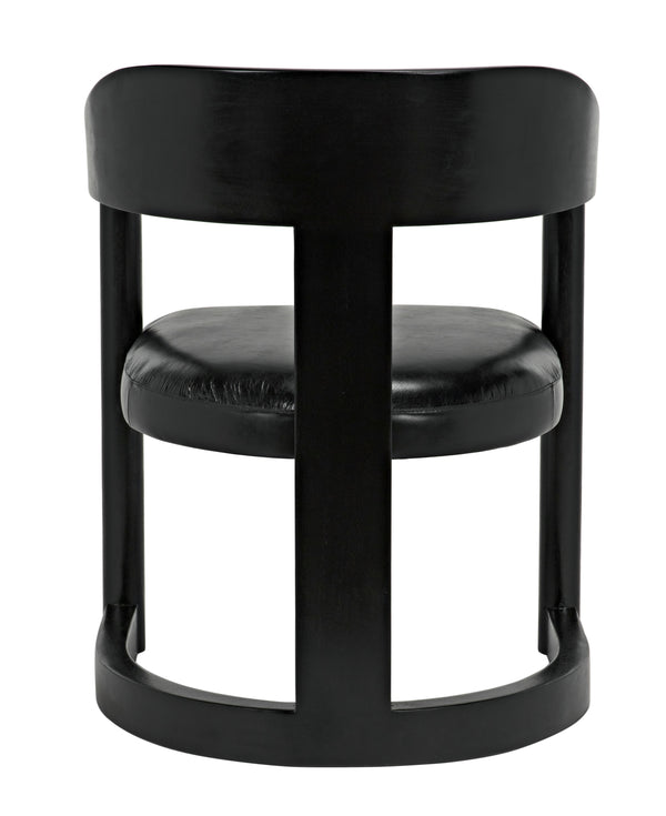 McCormick Teak Chair in Charcoal Black with Black Leather Upholstery