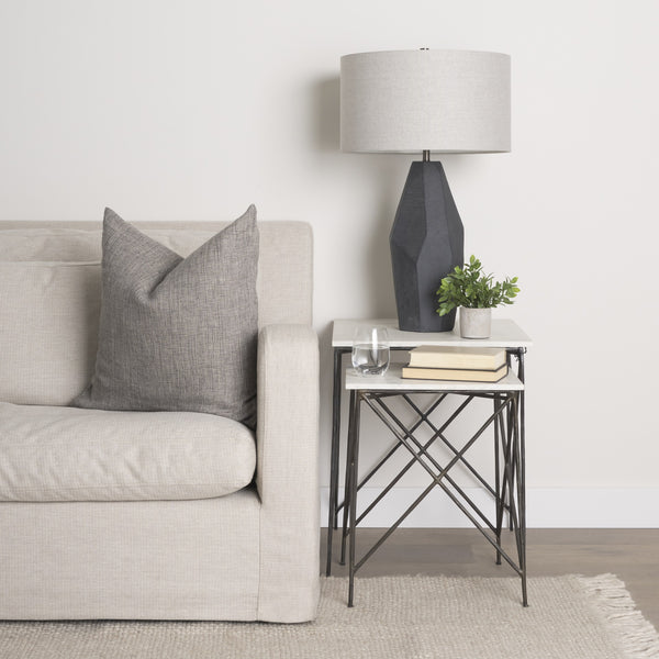 Lorlei 20.0L x 20.0W x 23.8H White Marble Top W/Antique Gold Iron Legs End and Side Table